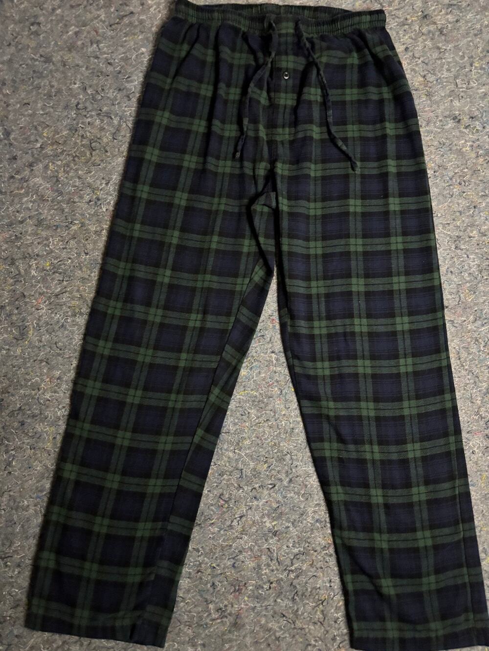 Hanes Lounge Pants Men (M) Green Blue Plaid Cotton Sleep Pajama Drawstring